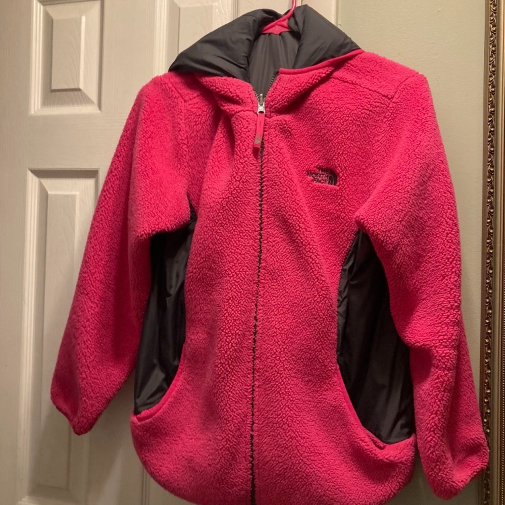 The North Face Vibrant Pink and Gray Fleece Hoodie Jacket XL